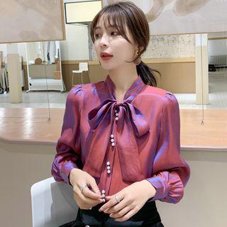 Tie-neck Faux Pearl Blouse