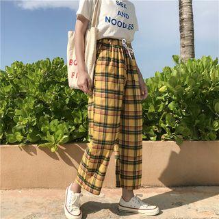 Plaid Wide Leg Pants Yellow - One Size