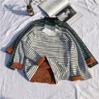 Mock Neck Fleece-lined Stripe Sweater
