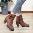 Round Buckled Chunky Heel Short Boots