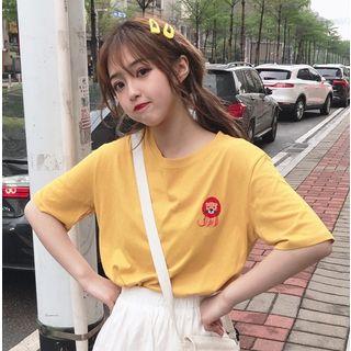 Embroidered Animal Elbow-sleeve T-shirt