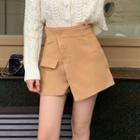 Fleece-collar Button-up Chunky Knit Top / Mini Skirt