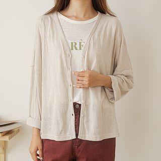 V-neck Loose-fit Linen Cardigan
