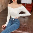Rhinestone Cold Shoulder Long-sleeve T-shirt