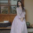 Puff-sleeve Iridescent Midi A-line Dress