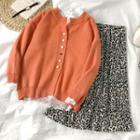 Plain Cardigan / Lace Top / Midi A-line Skirt