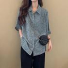 Short-sleeve Floral Shirt Light Blue - One Size