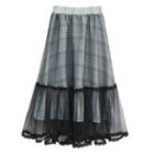 Lace Trim Plaid Midi A-line Skirt
