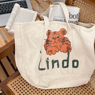 Tiger Print Tote Bag Tiger Print - Tangerine & White - One Size