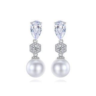 Fashion And Elegant Geometric Imitation Pearl Earrings With Cubic Zirconia Silver - One Size