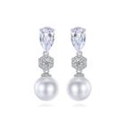 Fashion And Elegant Geometric Imitation Pearl Earrings With Cubic Zirconia Silver - One Size