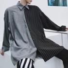 Oversized Two-tone Striped Shirt As Shown In Figure - One Size