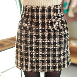 Faux-pearl Tweed Mini H-line Skirt