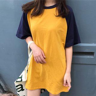 Elbow-sleeve Number Print T-shirt As Shown In Figure - One Size