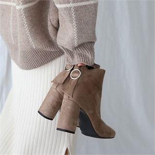 Buckled Faux-suede Ankle Boots