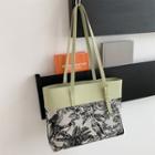 Embroidered Panel Faux Leather Tote Bag