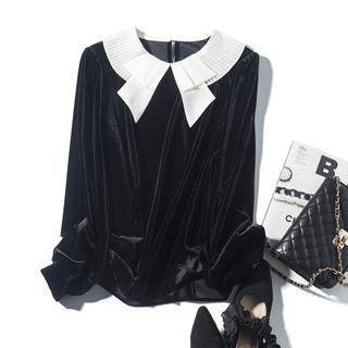 Ruffle Collar Velvet Blouse