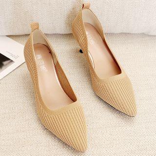 Pointed Knit Kitten Heel Pumps