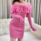 Long-sleeve Off Shoulder Mini Sheath Knit Dress