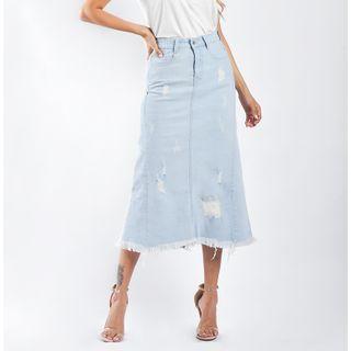 Distressed Denim Midi A-line Skirt