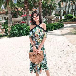 Floral Halter Midi A-line Dress