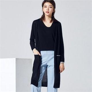 Linen Blend Open-front Long Cardigan