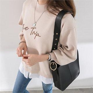 Layered-hem Lettering Embroidered Sweater