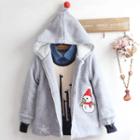 Snowman Embroidered Fleece Hooded Zip Jacket/ Mock Two-piece Animal Print Pullover/ Set