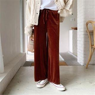 Drawcord Wide Velvet Pants