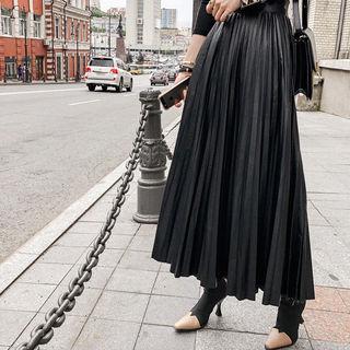 Accordion-pleat Faux-leather Maxi Skirt Black - One Size