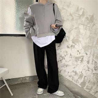 Plain Zip Hoodie / Irregular T-shirt / Wide-leg Pants