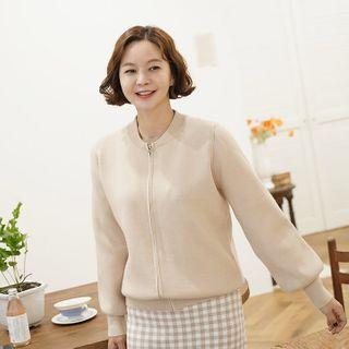Balloon-sleeve Zip-up Cardigan