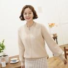 Balloon-sleeve Zip-up Cardigan