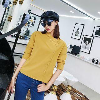 Asymmetric Collar Buttoned Chiffon Top