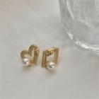 Geometric Faux Pearl Asymmetrical Alloy Earring 1 Pair - Gold - One Size