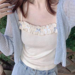 Bow Detail Ruched Camisole Top Light Yellow - One Size