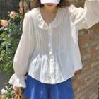 3/4-sleeve Frill Trim Blouse White - One Size