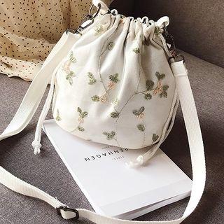 Embroidered Floral Canvas Bucket Bag
