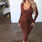 Tie-waist Long Sleeves Midi Dress