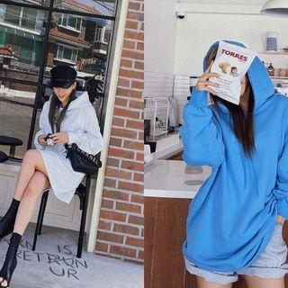 Drop-shoulder Plain Hoodie Dress