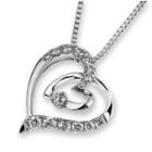 18k White Gold Double Heart Round Diamond Accents Pendant Necklace (1/5 Cttw) (free 925 Silver Box Chain, 16)