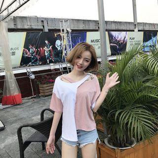 Short-sleeve Color Block Panel T-shirt
