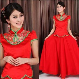 2 Pieces Wedding Cheongsam Set: Cheongsam Top + Skirt