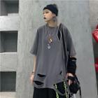 Short Sleeve Plain Distressed T-shirt