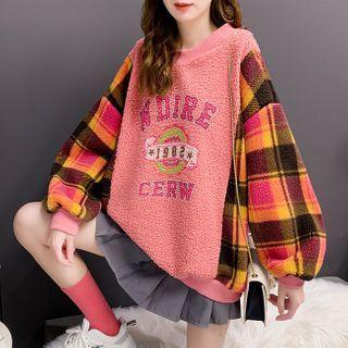 Plaid Panel Round-neck Sweatshirt