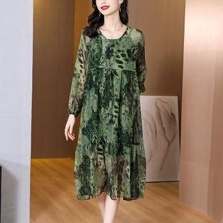Long-sleeve Camouflage Midi Smock Dress