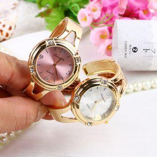 Rhinestone Cutout Bangle Watch