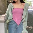 Puff-sleeve Cardigan / Sleeveless Striped Top