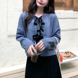 Ribbon Cardigan / Strappy A-line Dress
