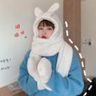 Rabbit Ear Hooded Scarf White - One Size